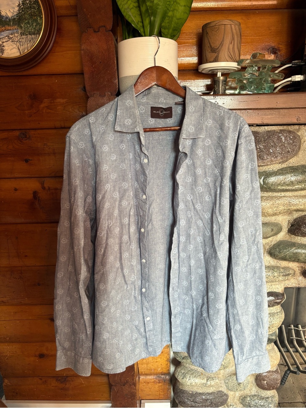 Black Brown 1826 Men’s XL Blue Floral Button Down Shirt